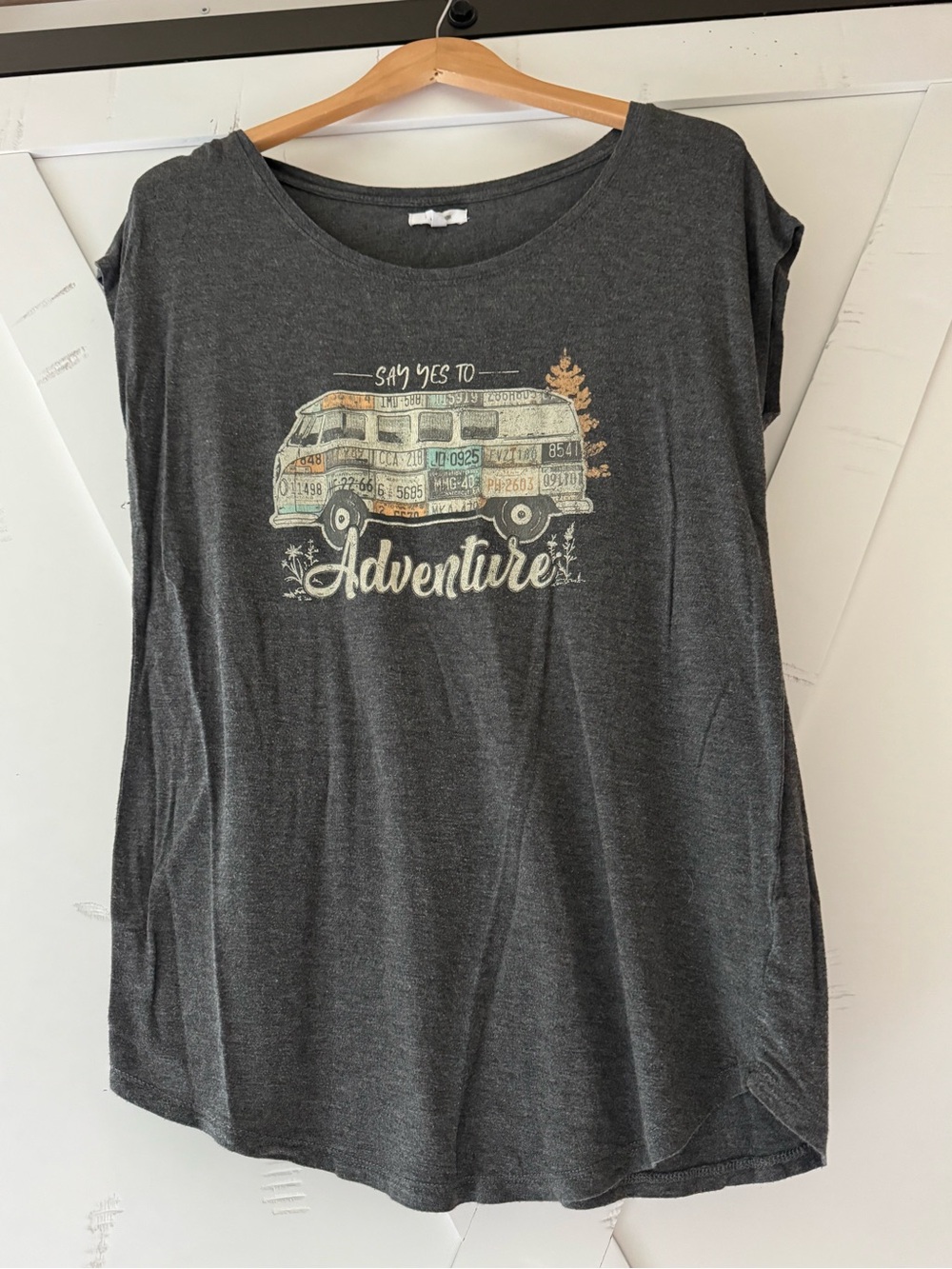Maurices Woman’s Charcoal 'Say Yes to Adventure' Graphic Scoop Tee